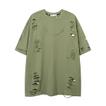 American High Street Hole Cut Broken Design Chain Short Sleeve T-shirt. Achieve a modern and edgy style with this unique — photo 9