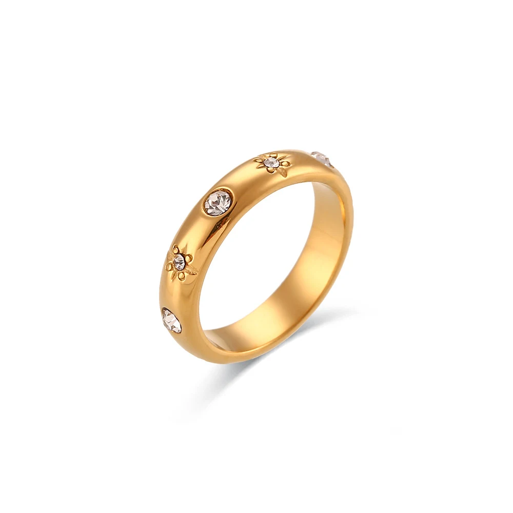 Anel de flor pequena com zircônia transparente dourada, moda de luxo acessível, ornamento de temperamento. Charme e sofisticação. — foto 3