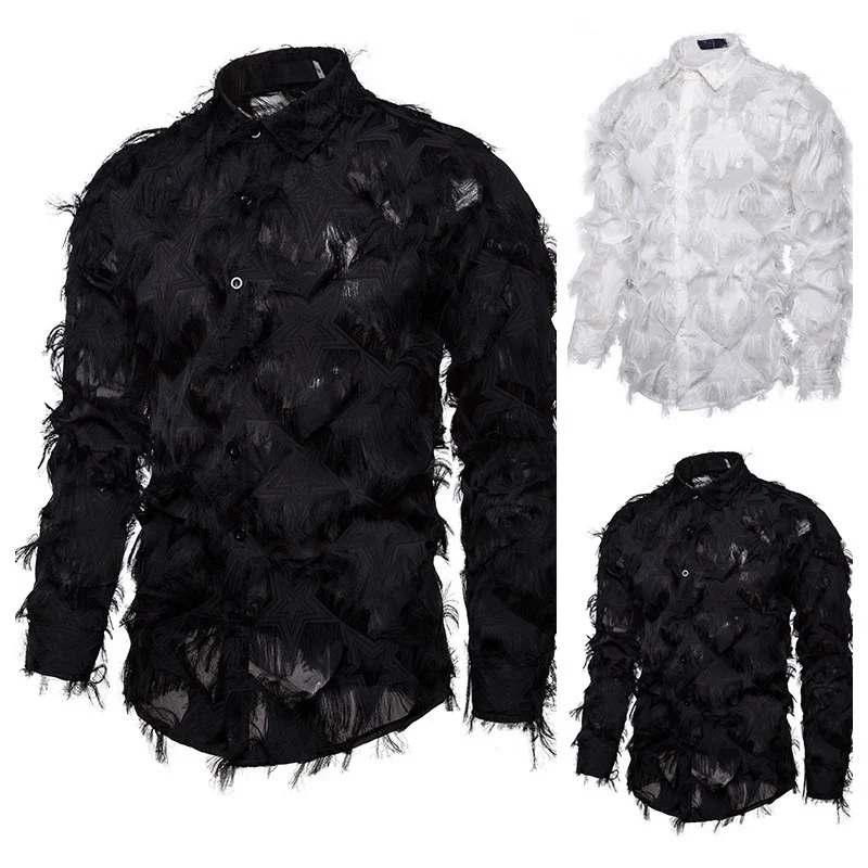 Title 8, Camisa masculina de manga longa com penas tridi...