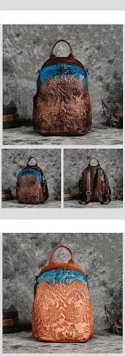 Title 12, Vintage-Embossed Vegetable Tanned Leather Backp...