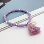 Pulseira Boêmia Arco-íris de Argila Polimérica Colorida com Tassel de Concha, Acessório Verão Charmoso — foto 10