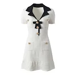 Neues Frühlings- und Sommerkleid mit Diamantverzierungen, Knopf, Schleife und Brosche — foto 9