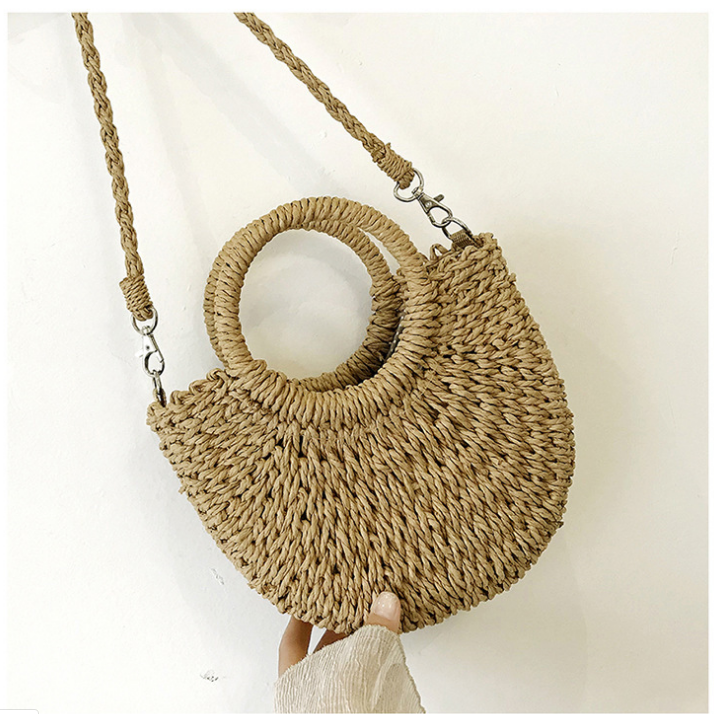 New Style Paper Rope Fashion All-Match Portable Messenger Small Round Bucket Hand-Woven Bag Straw Bag Female. Perfect fo — photo 3