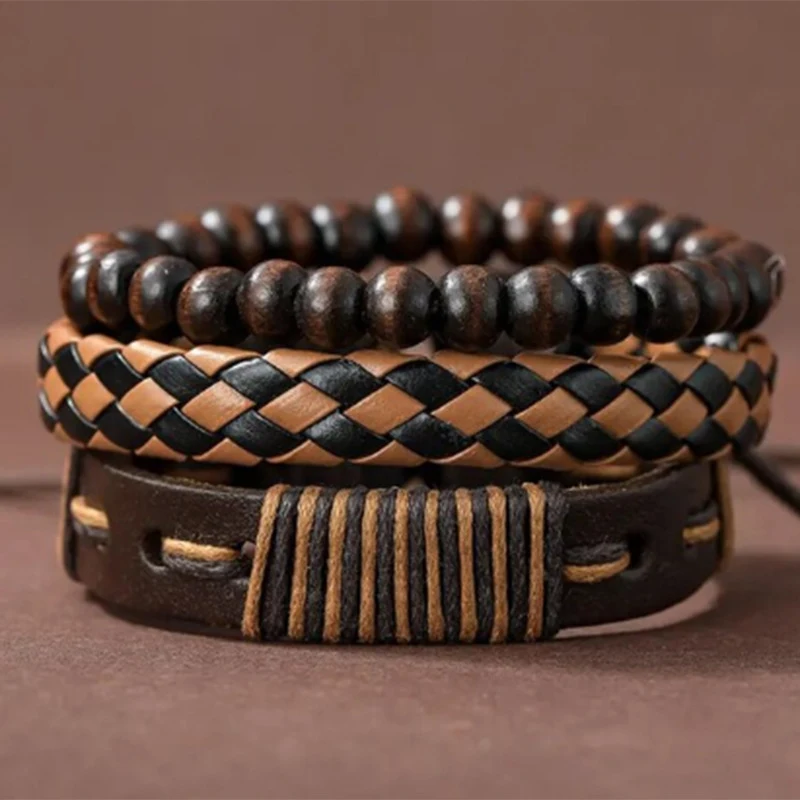 Pulseira masculina vintage com contas e trama artesanal, feita à mão. Um acessório elegante e único para homens que apreciam estilo. — foto 6