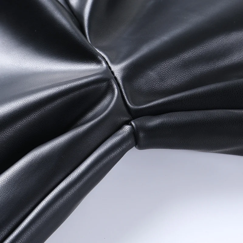 Black Printed High-Waisted Wide-Leg Leather Pants, flattering abdomen-hip design, stylish and comfortable, perfect for a — photo 7