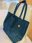 Koreaanse canvas denim studententas voor dames. Stijlvolle en praktische tas voor school of universiteit. Geschikt voor boeken, laptop en dagelijks gebruik. — foto 2
