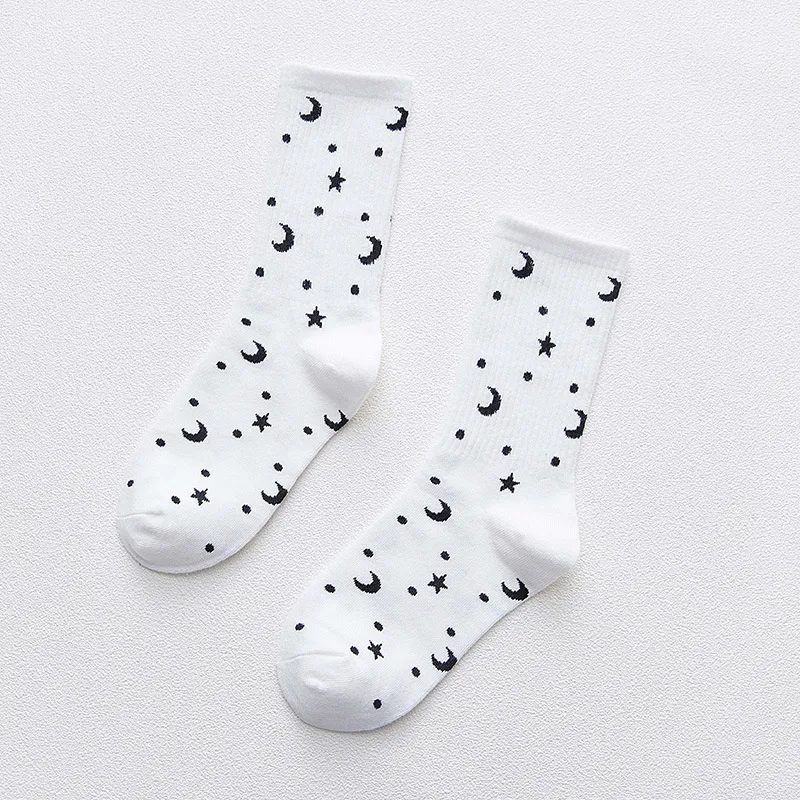 Title 4, Letter Star Moon Cotton Tube Womens Socks