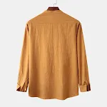 Camisa masculina de manga longa slim fit, cor sólida, casual, algodão e linho, confortável e leve, perfeita para o dia a dia e eventos informais. — foto 36