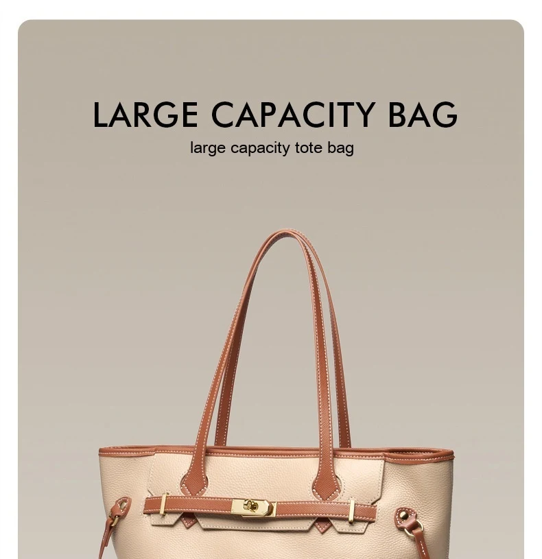 Bolsa feminina de couro genuíno de alta qualidade Textura simples Grande capacidade Ideal para uso diário e viagens — foto 17