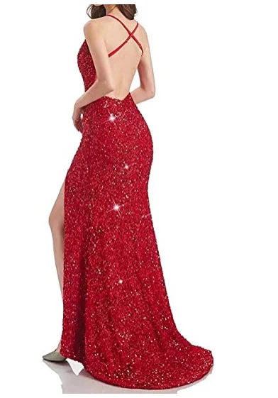 Title 3, Sequined Lace Back Hollow Out See-through V-nec...