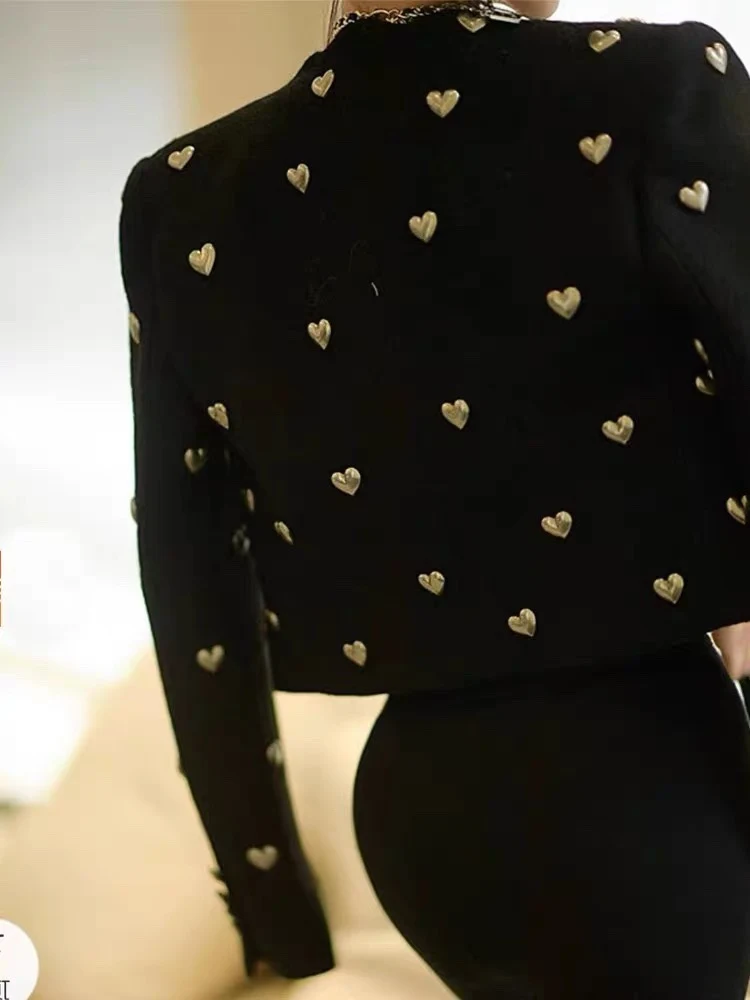 Title 19, Heavy Industry Black Love Heart Wool Tweed Shor...