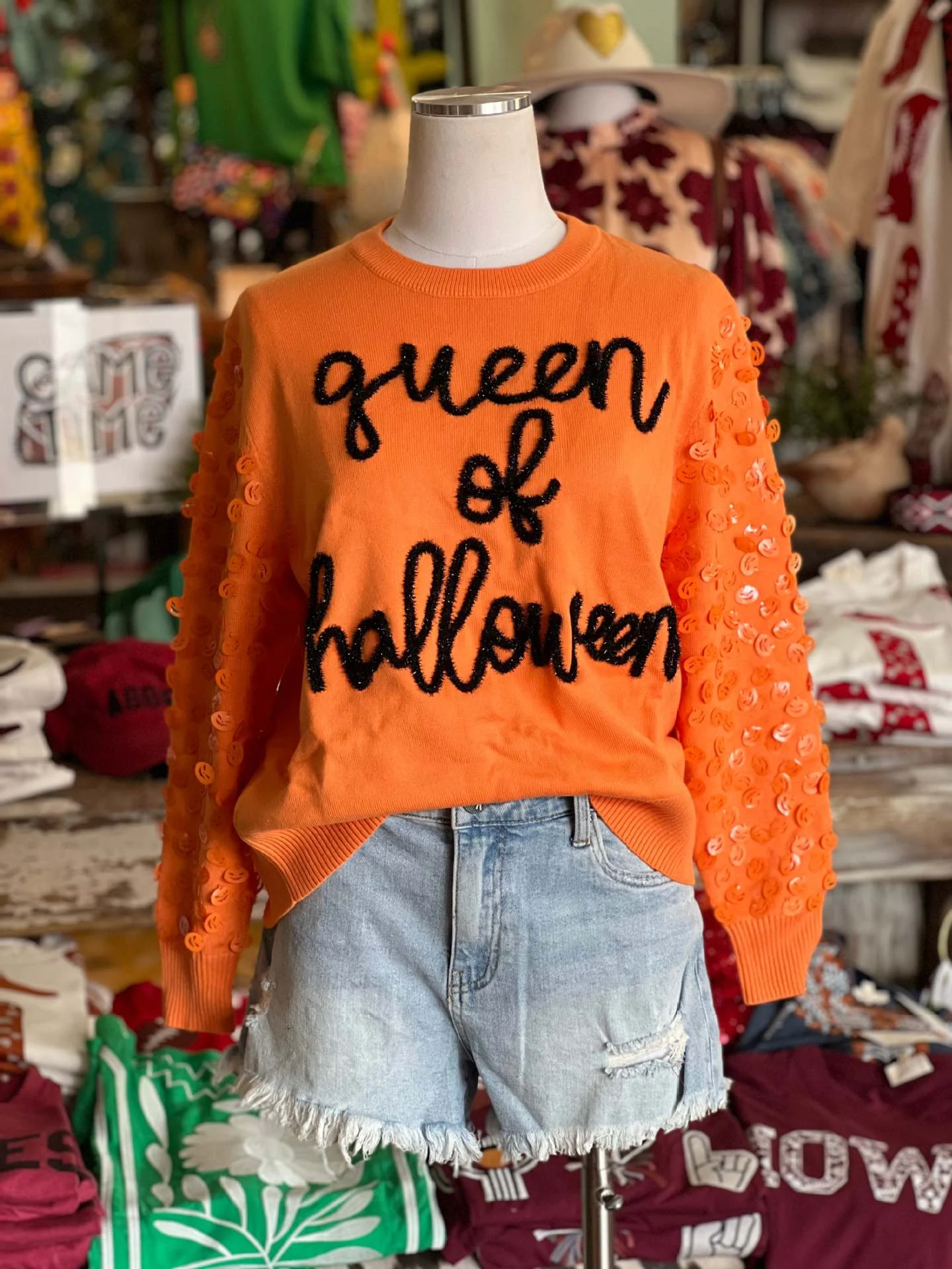 Kürbis-Pailletten Design Sweatshirt mit rundem Ausschnitt, locker geschnitten, für einen lässigen und trendigen Herbst-Look. — foto 3