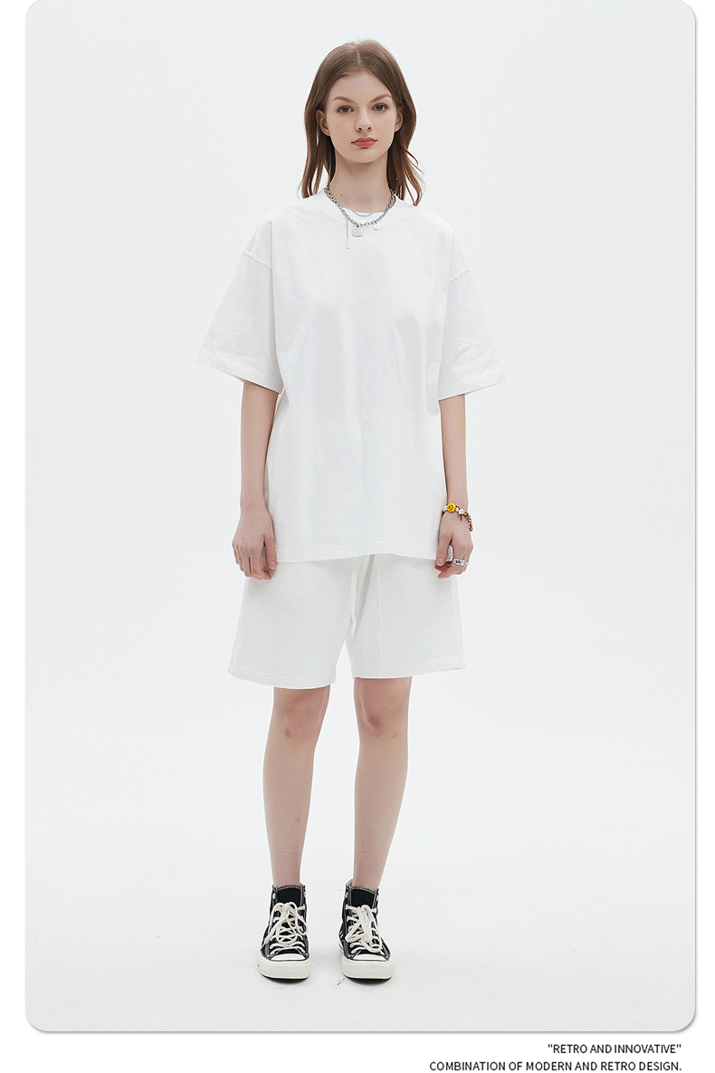 Washed And Worn Dyed Bright White Short Sleeve Shorts Fashion Brand Suits, a comfortable and stylish outfit for men and — photo 39