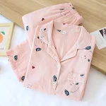Pijama de gaze com cardigan de manga longa para todas as estações Conforto respirável e estilo elegante para noites frescas e relaxantes. — foto 15