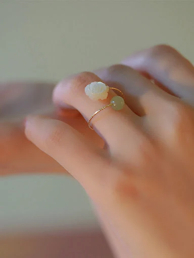 Title 3, S925 Silberring mit rosa Hotan-Jade für Mädchen...