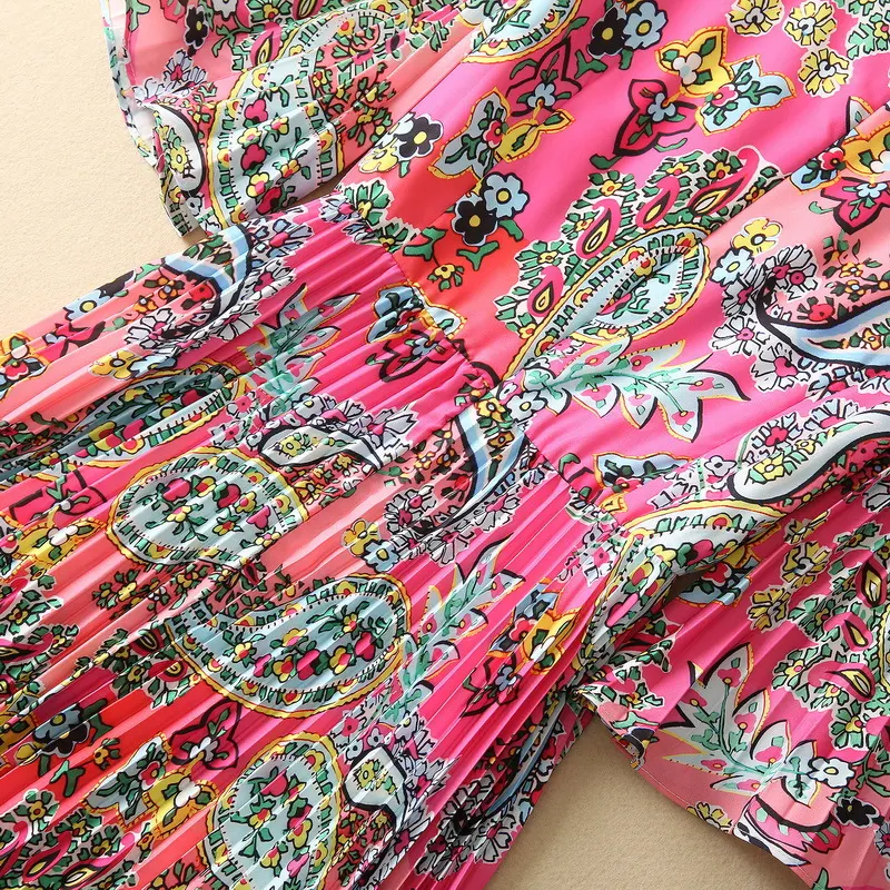 Title 8, Cashew Floral Oversized Bell Sleeve Pleated Dress