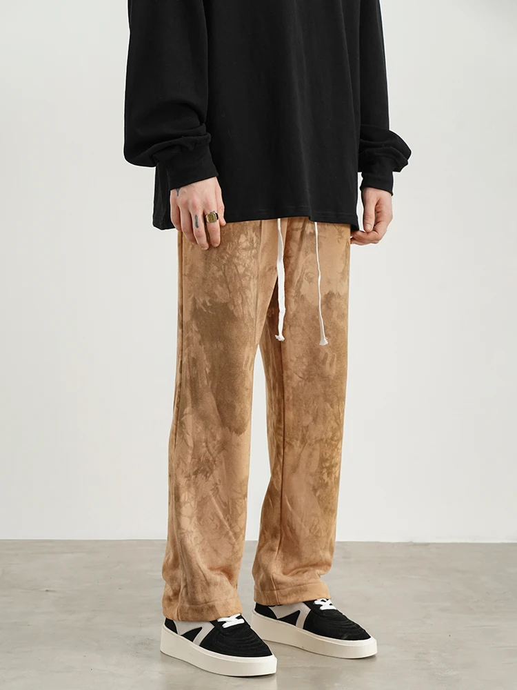 Title 2, Tie-dye textuur rechte losse broek met trekkoor...