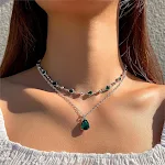 Colar feminino multicamadas com temperamento jade, selvagem e elegante. Adicione um toque de sofisticação a qualquer visual. — foto 2