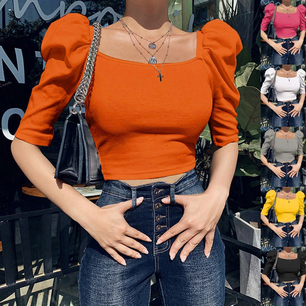 Title 2, Womens Square Neck Puff Sleeve Short Sleeve To...