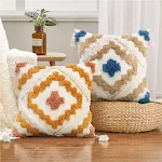 Capa de almofada decorativa com padrão geométrico, colorida, com tufos e borlas, perfeita para dar um toque especial ao seu sofá ou cama — foto 13