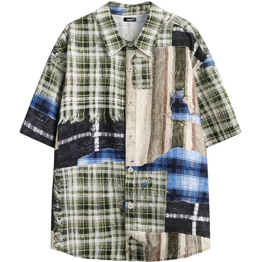 Title 4, Mens Irregular Stitching Printing Short Sleeve...