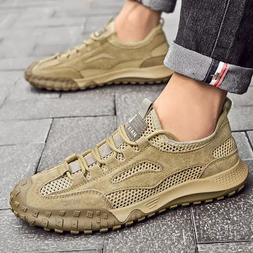 Title 34, Plus Size Casual Suede Leather Mesh Shoes Breat...