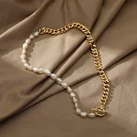 Colar de pérolas de água doce com fecho OT, emenda e corrente de metal de aço titânio, combinação perfeita de sofisticação e força. — foto 6