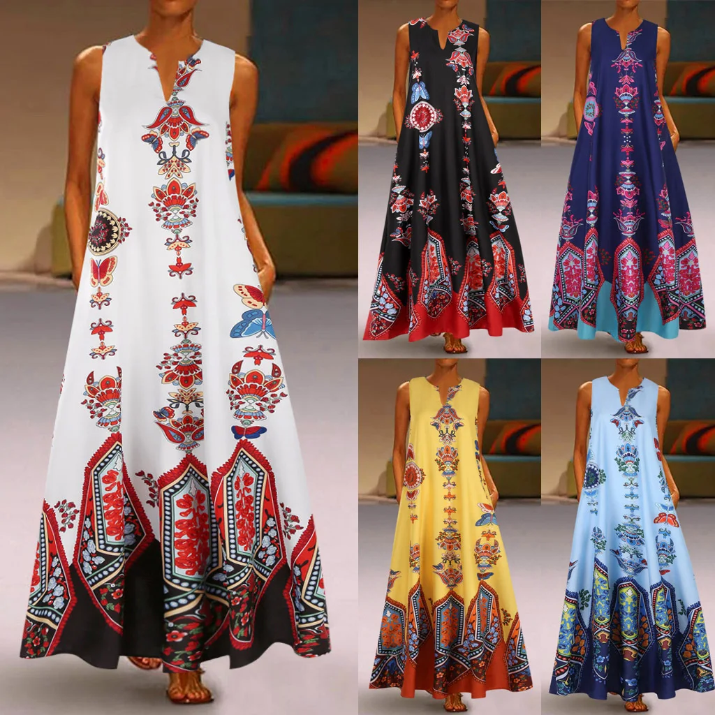 Title 2, New Womens Vintage Printed Dress V-neck