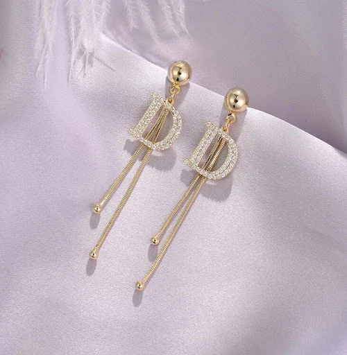Title 6, Brincos de agulha de prata com tassel longo, si...