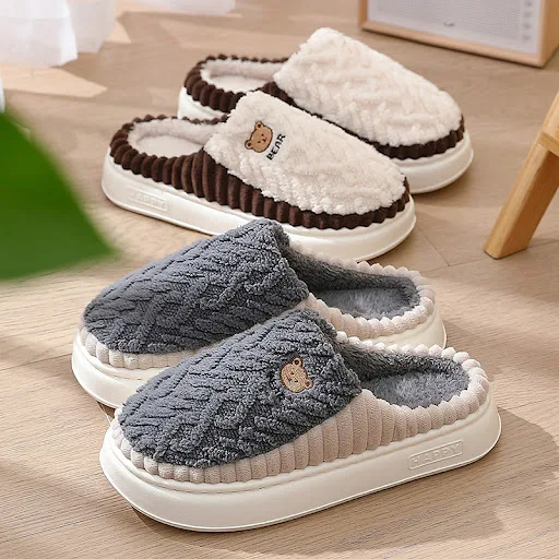 Title 3, Cute Bear Plush Slippers Winter Warm Fleece Sho...
