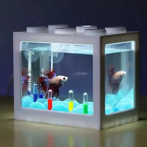 1L USB LED Desktop Mini Aquarium Fish Tank Lamp Betta Fish Fighting Cylinder Decoration Small Creative Fish Tank Blocks — photo 2