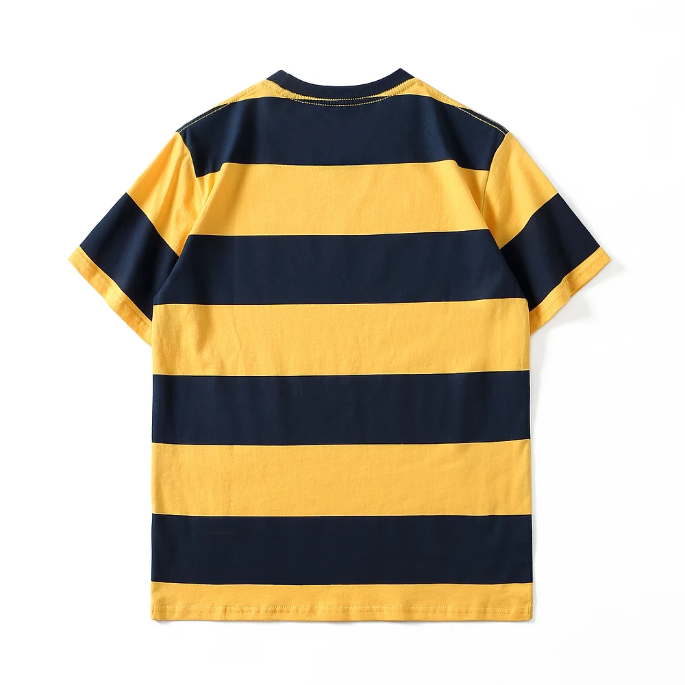 Men's Summer Black and Yellow Striped Couple T-shirt, Loose Fit, Round Neck, Short Sleeve, Comfortable and Stylish. — photo 2