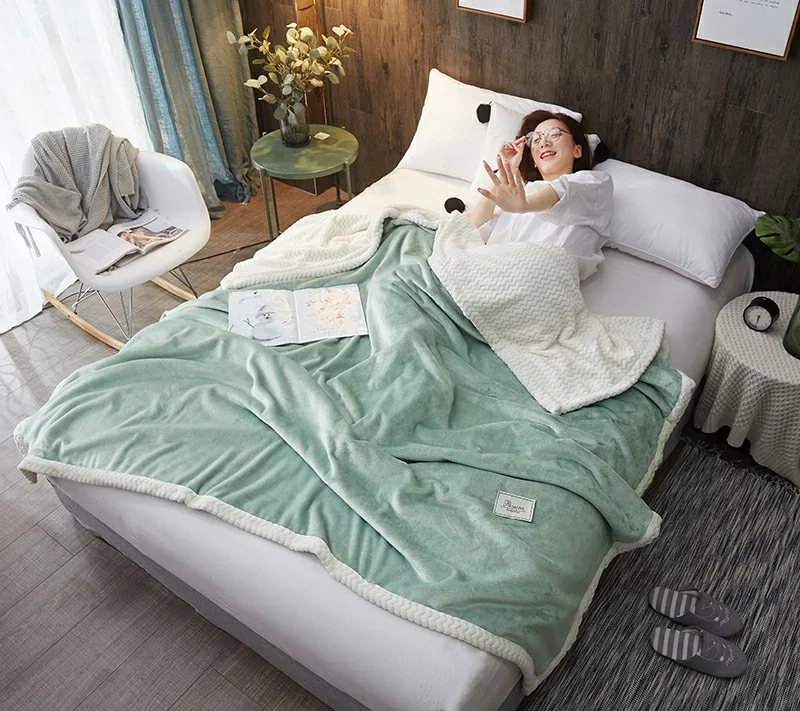 Title 2, Double layer thickened coral fleece blanket for...
