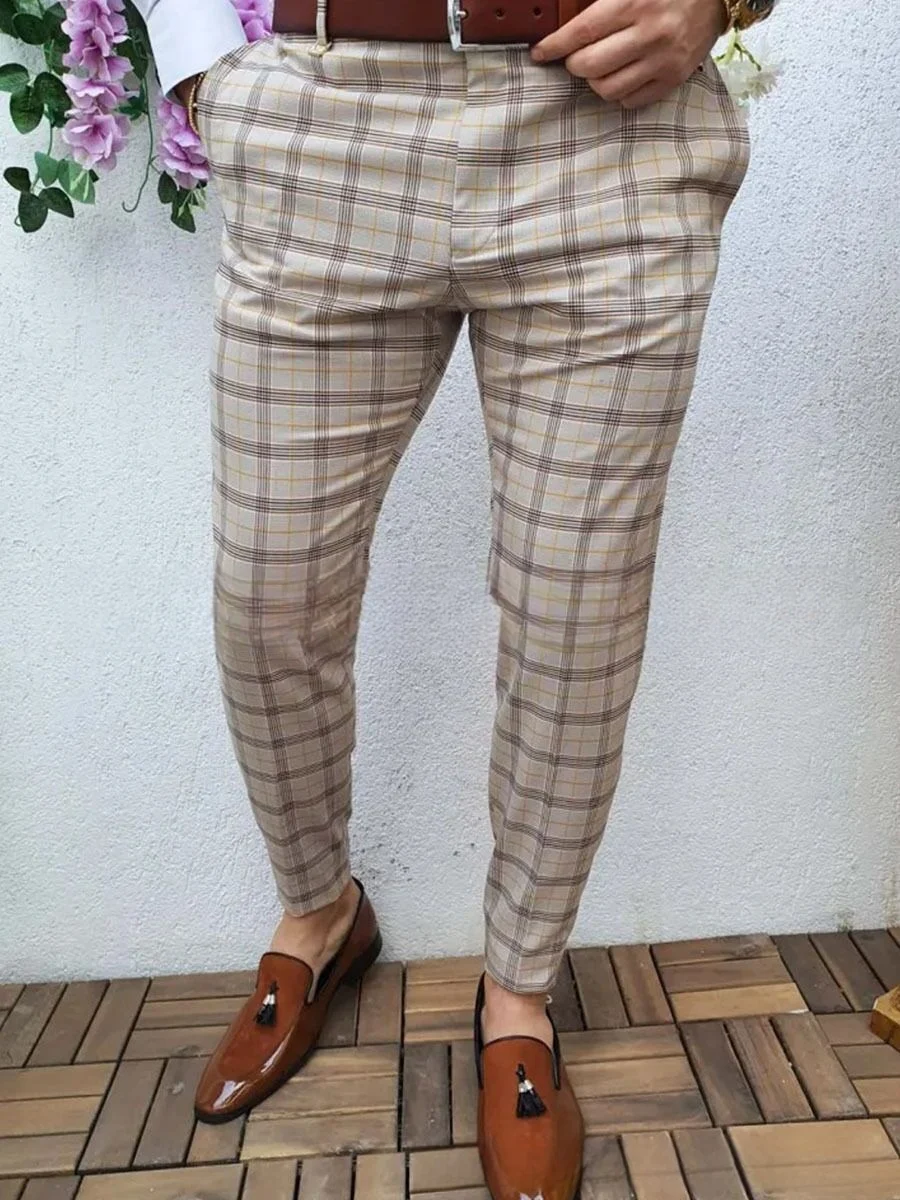 Heren skinny broek met ruit- en streepjesprint, casual en comfortabel, ideaal voor een relaxte en stijlvolle look. — foto 31