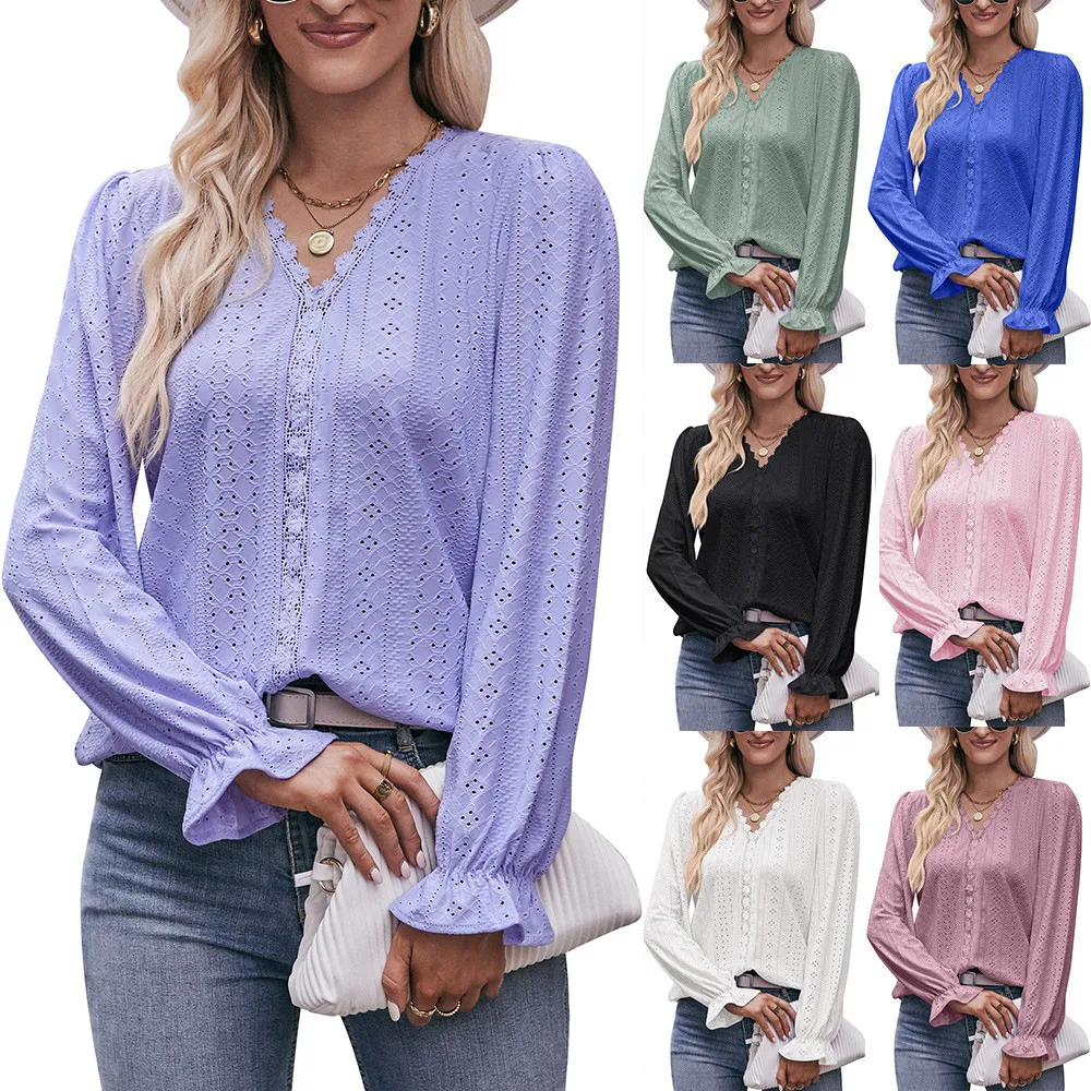 Title 2, Fashion Lace V-neck Long Sleeve Top