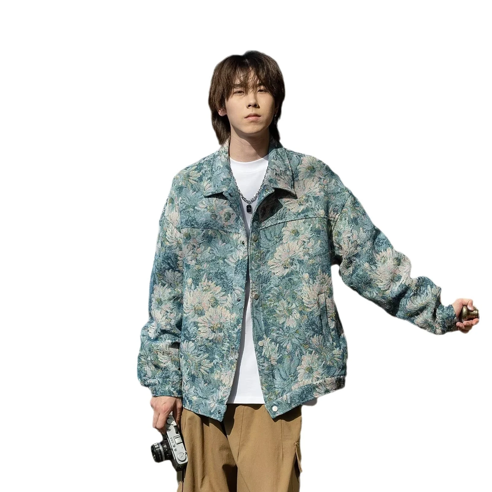 Vintage Jacket Men's Loose Floral Embroidery Coat Stylish and Comfortable Outerwear Perfect for Spring and Summer Unique — photo 7