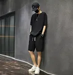 Men's Summer Thin Loose Short-sleeved Shorts Two-piece Suit. Quick-drying, High Sense Fabric. Perfect for warm weather, — photo 3