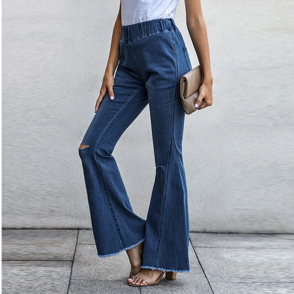Damen Herbst Jeans im europäischen Stil mit Rissen Bequeme zerrissene Jeans für Damen Modische Hose für einen lässigen, stilvollen Look — foto 1