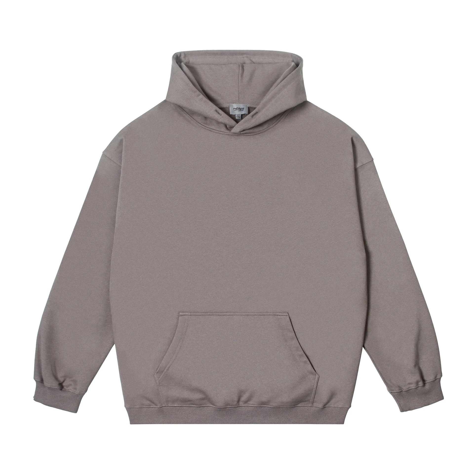 Moletom com capuz de algodão pesado solto e acolchoado em cor da terra, ideal para conforto e aquecimento em dias frios. — foto 16