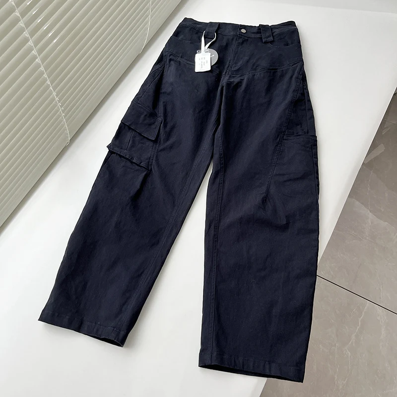 Macacão feminino de algodão, perna larga, solto, retrô, casual, neutro, com efeito emagrecedor, vários bolsos. — foto 14