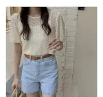 Top de renda com mangas de espuma estilo retrô francês duas peças para mulheres, base de verão, alças, perfeito para o calor. — foto 10