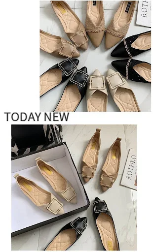 Title 14, Nuove Scarpe Basse da Donna con Fibbia Quadrata...