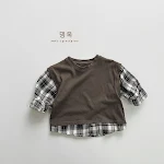 Kinder T-shirt met ruitjes en colorblock, Koreaanse Mori-stijl, all-match. Perfect voor kinderen en elke outfit. — foto 1