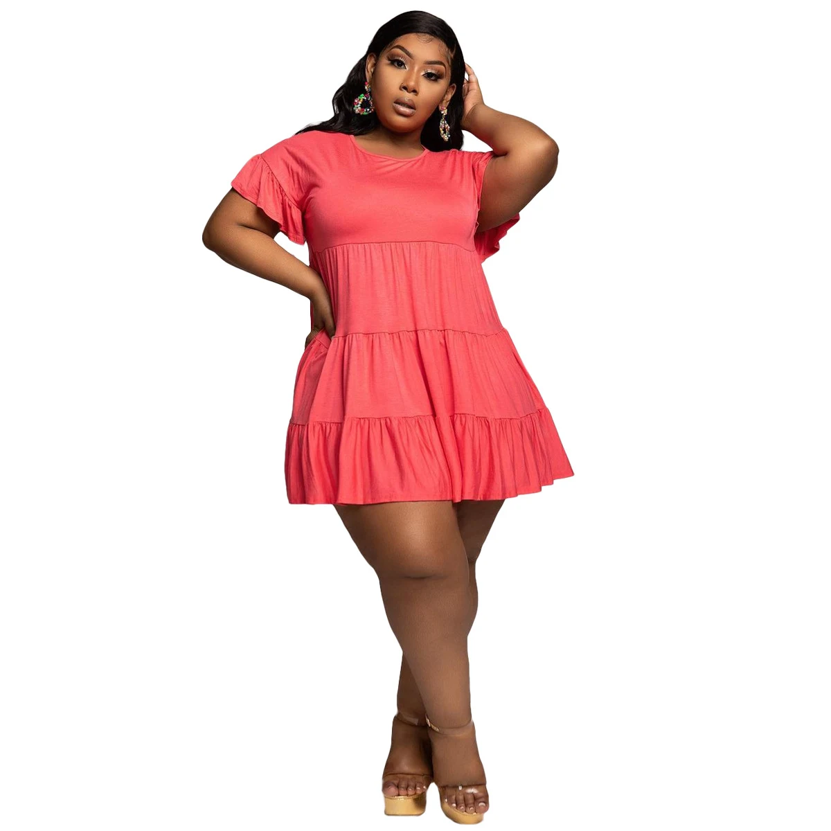 Title 6, Large size stitching fashion casual simple dres...