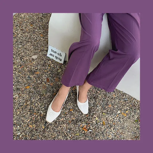 Title 3, Draped purple straight pants, offering effortle...