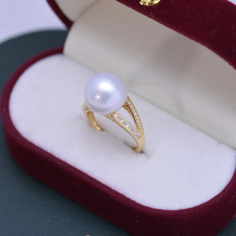 Anel de pérola de água doce branca 11-12mm, círculo perfeito, luz forte, micro imperfeição fina, elegância única. — foto 13