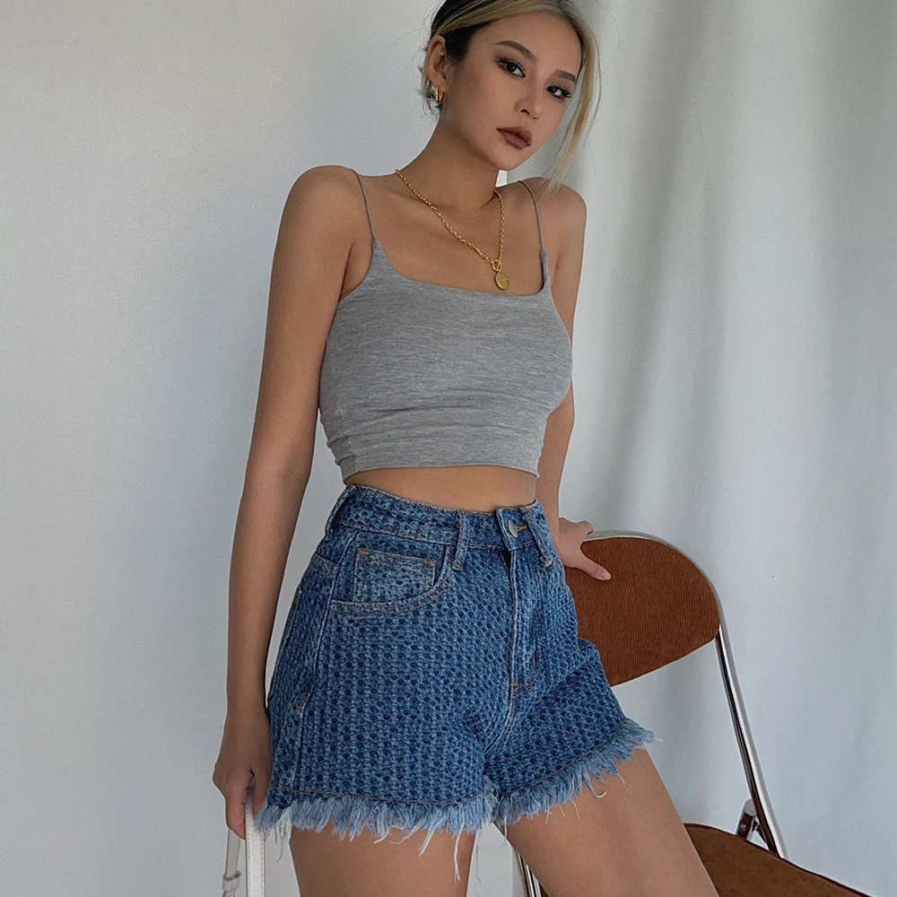 Title 1, Hot Pants Skinny a vita alta Retro con orlo sfi...