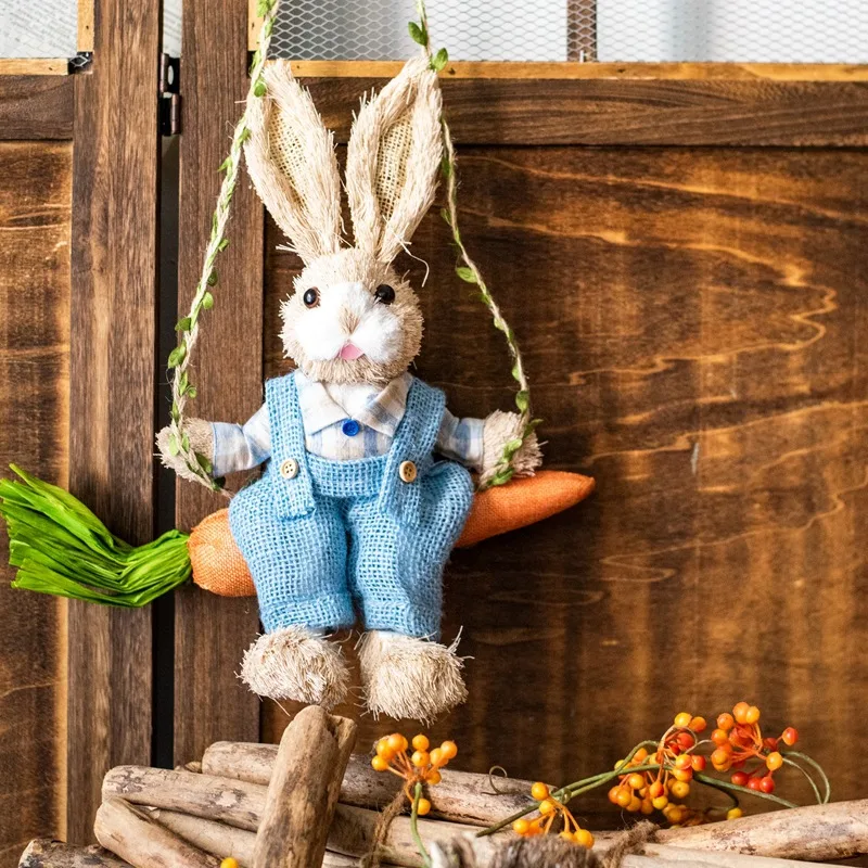 Pingente decorativo de coelho com balanço de palha pastoral, perfeito para decoração charmosa e rústica, ideal para casa. — foto 13