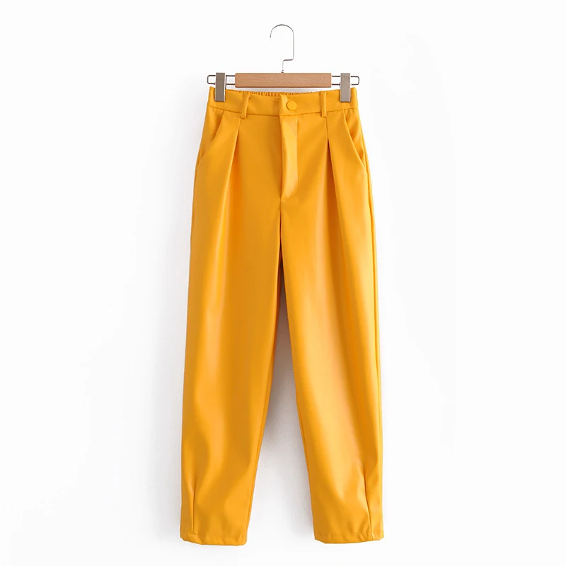 Pantalones PU elásticos de imitación cuero primavera nueva cintura alta para mujer, cómodos y elegantes, perfectos para cualquier ocasión. — foto 4