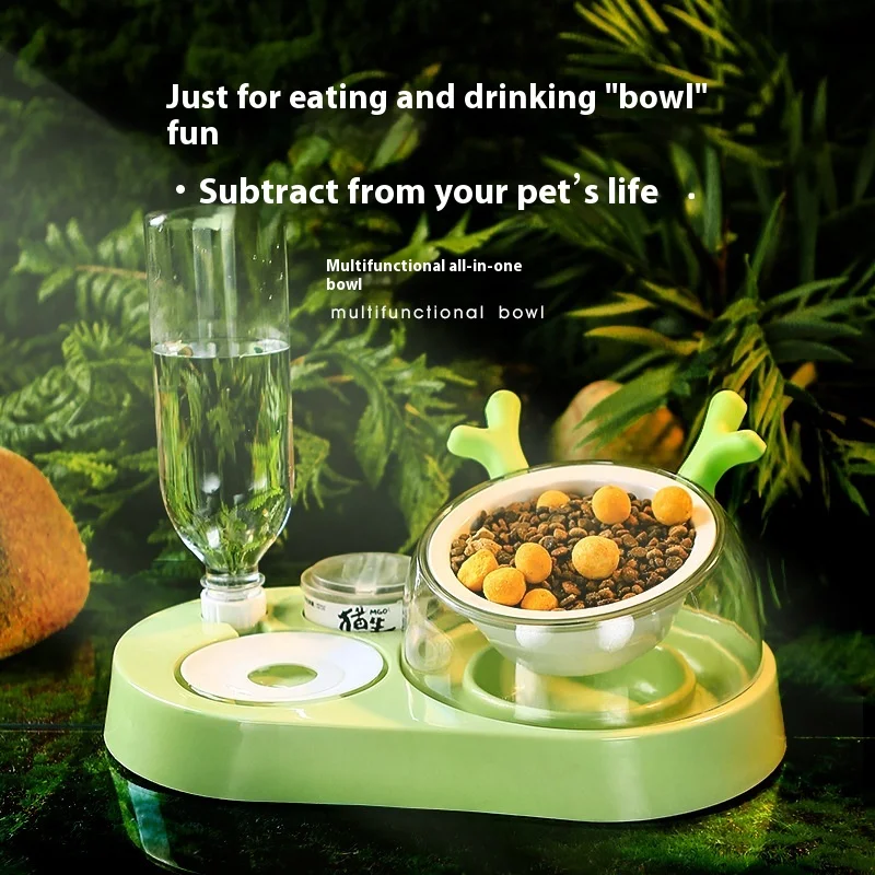 Ceramic Double Cat Bowl with Automatic Water Dispenser. Provides fresh food and water. Convenient and stylish design, pe — photo 1